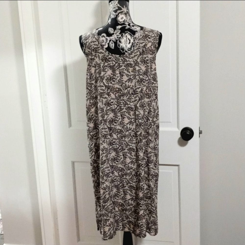 🖤VTG Flax by Jeanne Engelhart🖤 - Black/Tan Floral Print Sleeveless Dress - Picture 3 of 14